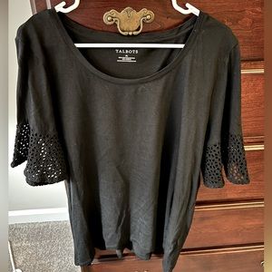 EUC! Talbots Eyelet-Trimmed Short Sleeve 🖤BLACK🖤 Blouse—Size—XL!
